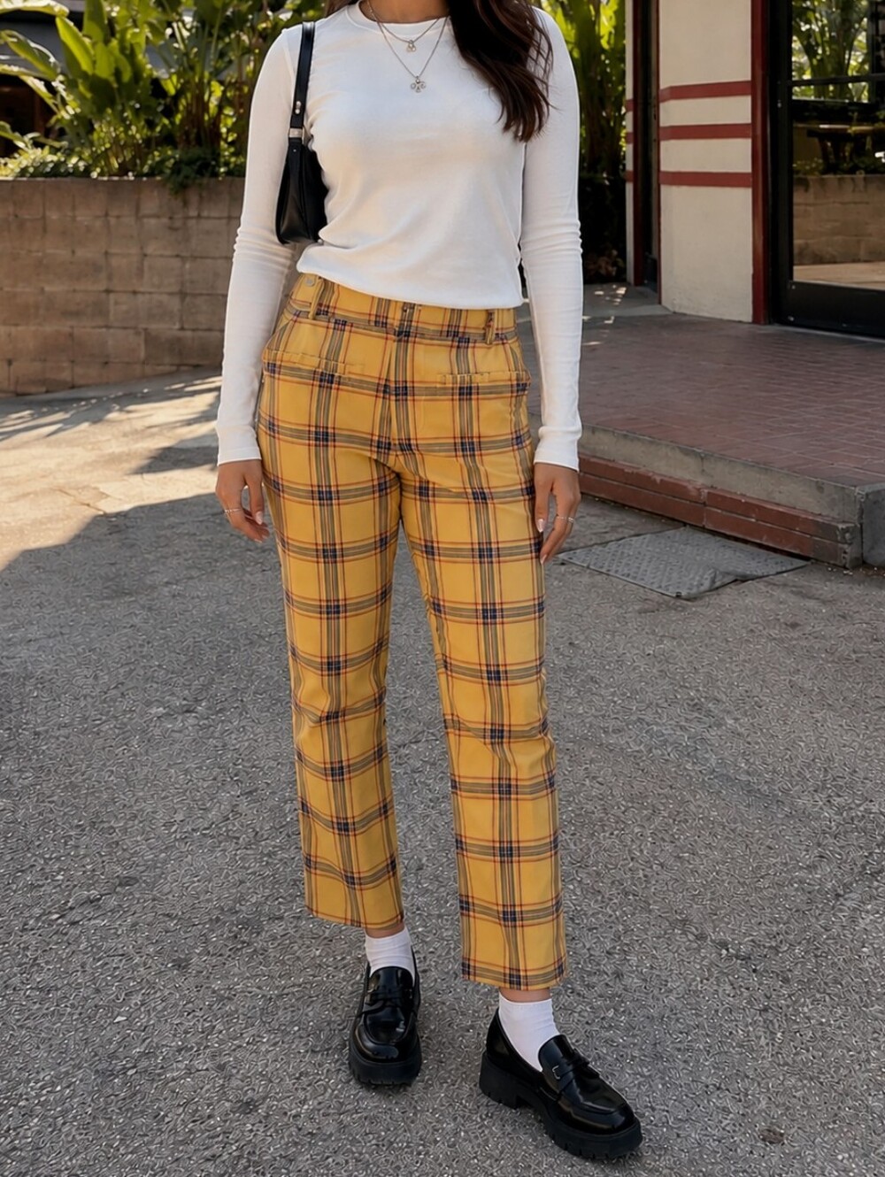 Anthropologie Charlie Yellow Plaid Straight Leg Trousers 90s Clueless Preppy